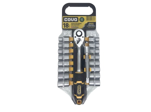 [7-319] JUEGO DADOS C/RACHET 1/2" 18 PCS PULG COVO 7-319