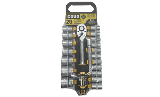 [7-322] JUEGO DADOS C/RACHET 1/2" 20 PCS MM COVO 7-322