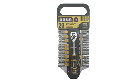 [7-323] JUEGO DADOS C/RACHET 1/4" 20 PCS PULG COVO 7-323