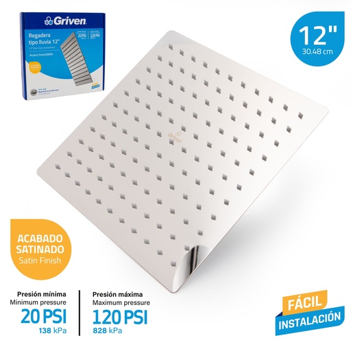 [7-340] REGADERA CUADRADA SAzTINADA 12¨ GRIVEN 7-340