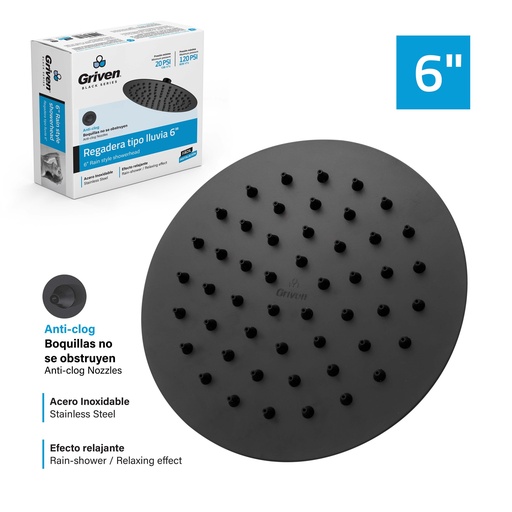 [7-341] REGADERA REDONDA 6¨ GRIVEN BLACK 7-341