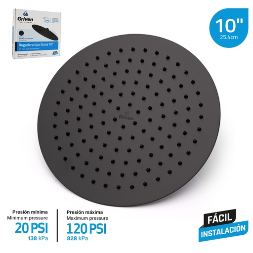 [7-345] REGADERA REDONDA 10¨ GRIVEN BLACK 7-345