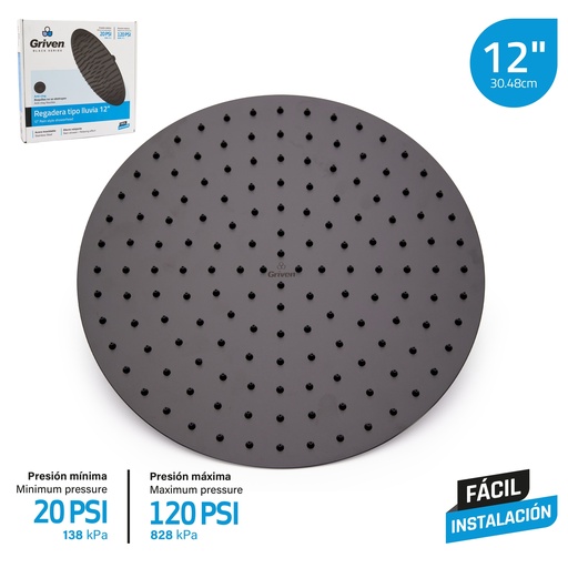 [7-347] REGADERA REDONDA 12¨ GRIVEN BLACK 7-347