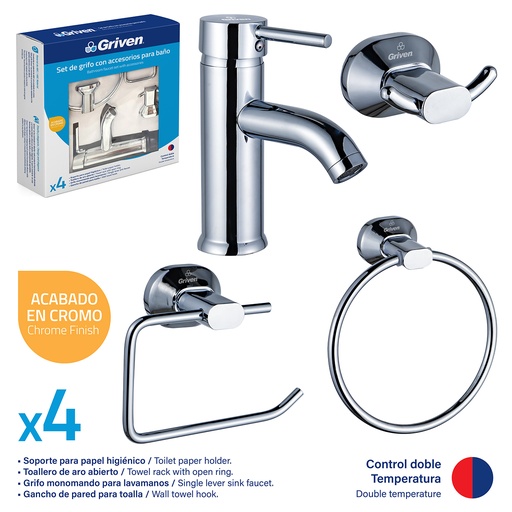 [7-411] LLAVE LAVAMANO MONOMANDO C/ACCESORIOS GRIVEN 7-411