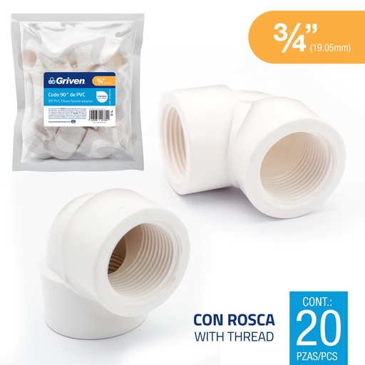 [7-420] TEE PVC ROSCADA 3/4" GRIVEN 7-420