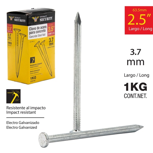 [7-432] CLAVOS CONCRETO 2 1/2" 1KG SECURITY 7-432