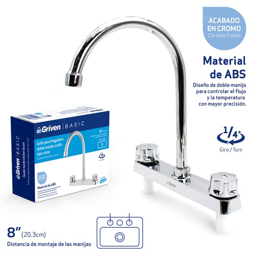 [7-463] LLAVE FREGADERO DOBLE PLAST/CROM GRIVEN BASIC 7-463