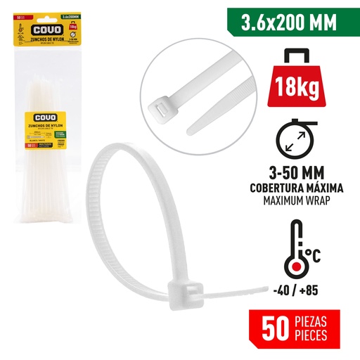 [7-470] TIRRAP 3.6mm x 200mm x 50 UNID BLANCO COVO 7-470