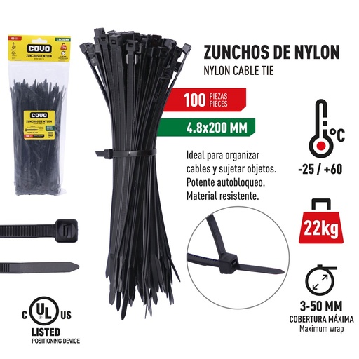 [7-471] TIRRAP 4.8mm x 200mm x 100 UNID NEGRO COVO 7-471