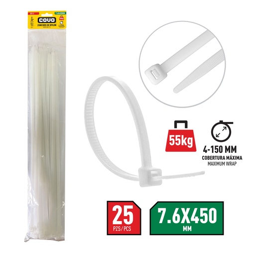 [7-474] TIRRAP 7.6mm x 450mm x 100 UNID BLANCO COVO 7-474