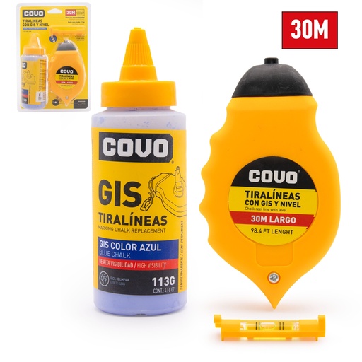 [7-501] TIRALINEA CON NIVEL 30MTS COVO 7-501