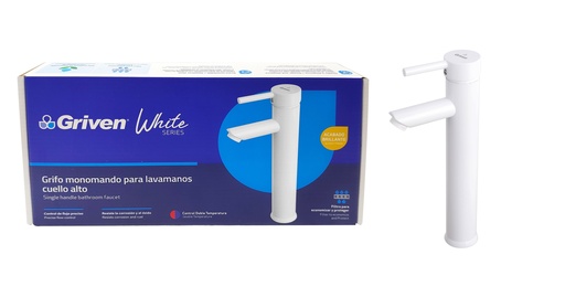[7-574] LLAVE LAVAMANO ALTA MONOMANDO GRIVEN WHITE 7-574