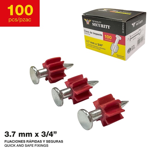 [7-580] CLAVOS DE IMPACTO 3.7 MM x 3/4" x 100 UNID SECURITY 7-580