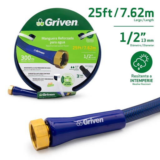 [7-593] MANGUERA CUL C/CONEX 1/2" x 7,62 MTS GRIVEN 7-593