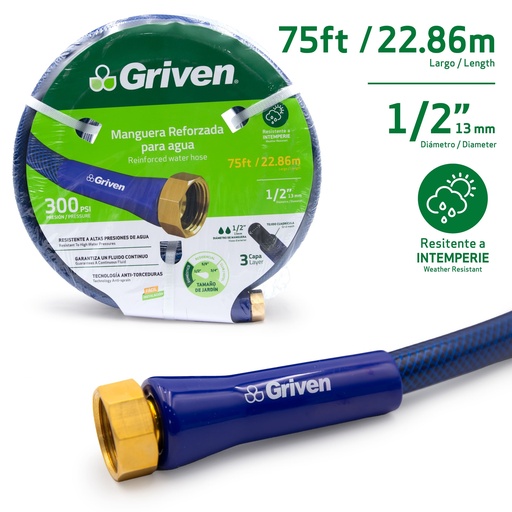 [7-595] MANGUERA CUL C/CONEX 1/2" x 22,86 MTS GRIVEN 7-595