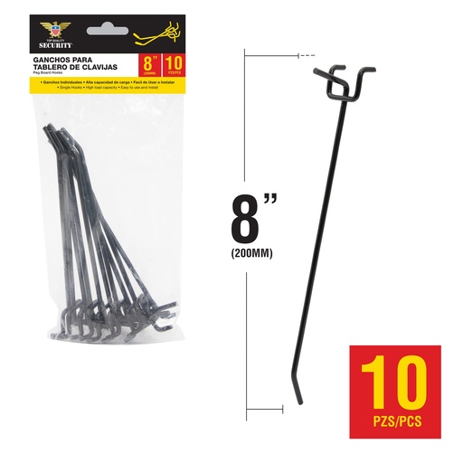 [7-793] GANCHO NEGRO P/COLGAR 200MM x 10 UNID SECURITY 7-793