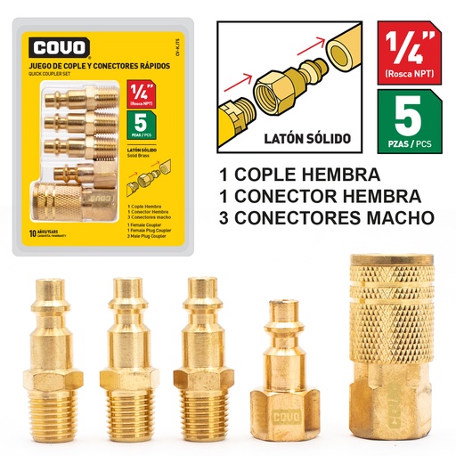 [7-800] ACOPLES P/COMPRESOR 5 PIEZAS BRONCE COVO 7-800