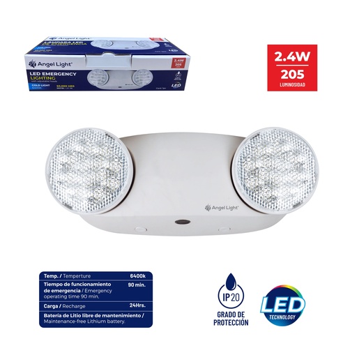 [7-816] LAMPARA DE EMERGENCIA LED 2 x 2.4W ANGEL LIGHT 7-816