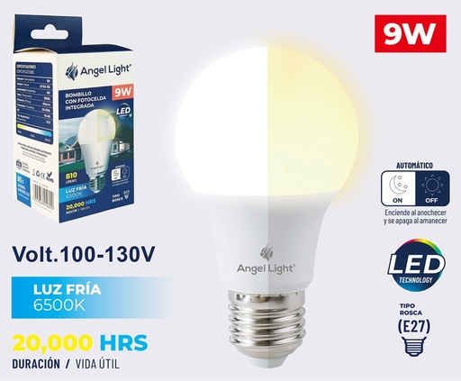 [7-844] BOMBILLO BULBO LED 9W C/FOTOCELDA ANGEL LIGHT 7-844