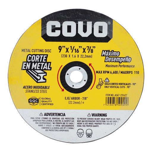 [7-866] DISCO C/METAL FINO 9" x 1/16" COVO (PLANO) COVO 7-866