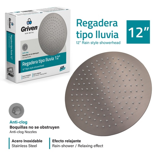 [7-878] REGADERA REDONDA 12" GRIVEN GUN METAL 7-878 (DESC)