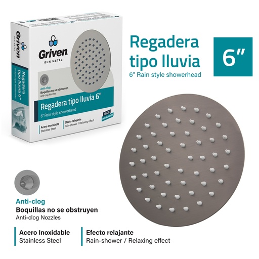 [7-880] REGADERA REDONDA 6" GRIVEN GUN METAL 7-880 (DESC)