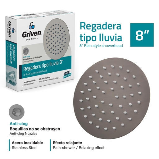[7-882] REGADERA REDONDA 8" GRIVEN GUN METAL 7-882 (DESC)