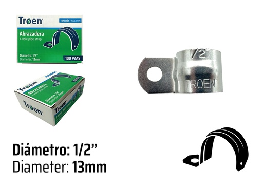 [7-889] ABRAZADERA EMT kSENCILLA x 1/2" X 100 UNID TROEN 7-889