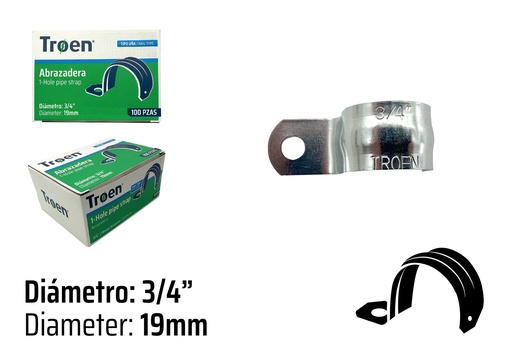 [7-890] ABRAZADERA EMT SENCILLA x 3/4" X 100 UNID TROEN 7-890