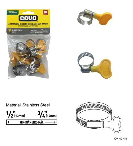 [7-986] ABRAZADERAS C/MANGO 1/2" - 3/4" x 10 UNID COVO 7-986