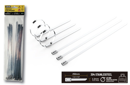 [8-009] TIRRAP ACERO INOX 4.6mm x 250mm x 25 UNID 8-009