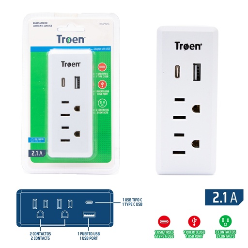 [8-015] CONVERTIDOR 2 TOMAS C/PUERTO USB + TIPO C TROEN 8-015