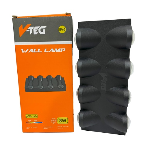 [8-134] LAMPARA APLIQUE NEGRA P/PARED 8W LUZ FRIA V-TEG 8-134