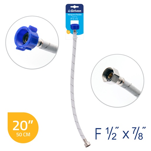 [5-152] CANILLA 1/2" x 7/8" NYLON FLEXIBLE 20" GRIVEN 5-152