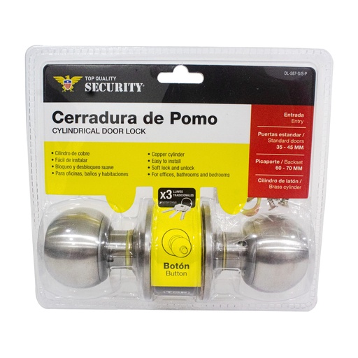 [5-165] CERRADURA DE POMO BOTON PLATA SECURITY 5-165