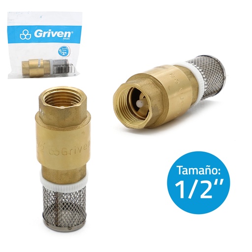 [5-186] VALVULA CHECK BRONCE x 1/2" CON FILTRO GRIVEN 5-186