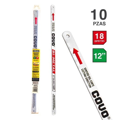 [5-210] HOJA SEGUETA 12" 18TPI BLANCA x 10 UNID COVO  5-210