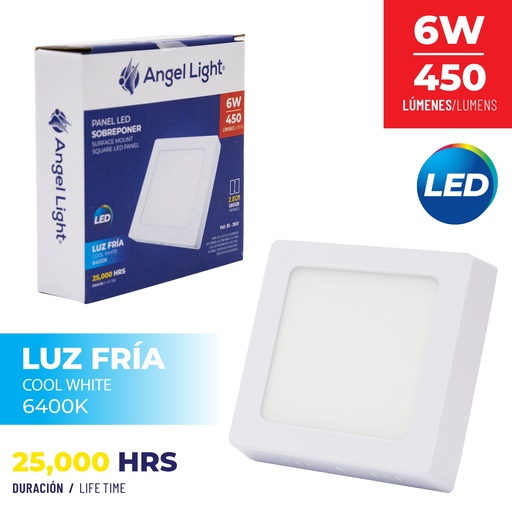 [5-238] PANEL LED SUPER BLANCA CUADRA 6W 85-265V ANGEL LIGHT 5-238