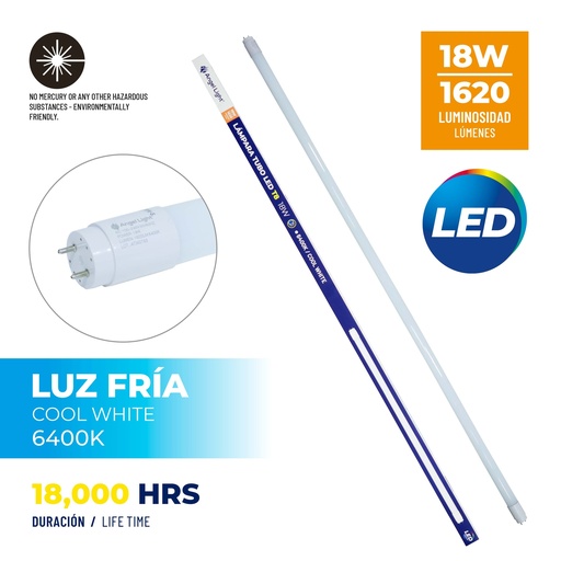 [5-258] TUBO LED VIDRIO T8 18W ANGEL LIGHT 85-265V 5-258