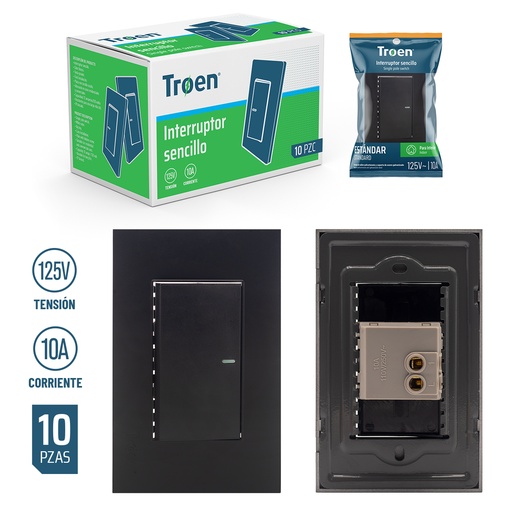 [5-298] INTERRUPTOR SENCILLO NEGRO TROEN 5-298