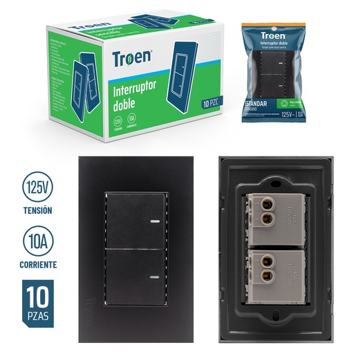 [5-299] INTERRUPTOR DOBLE NEGRO TROEN 5-299