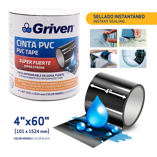 [5-316] CINTA FLEX ADHESIVA NEGRA 4"x1.5 MTS GRIVEN 5-316