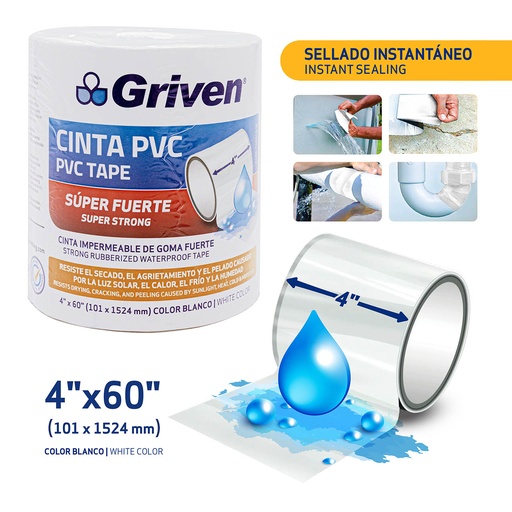 [5-317] CINTA FLEX ADHESIVA BLANCA 4"x1.5 MTS GRIVEN 5-317
