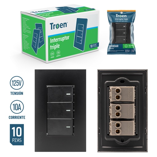 [5-319] INTERRUPTOR TRIPLE NEGRO TROEN 5-319
