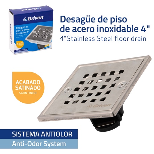 [5-323] REJILLA CUADRAD CROMADA ANTI OLOR 5-323