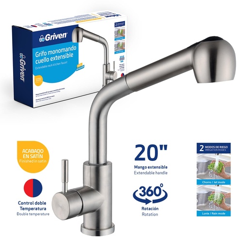 [5-437] LLAVE FREGADERO MONOMANDO EXTENSIBLE GRIVEN 5-437