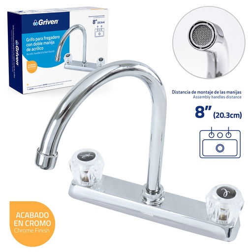 [5-475] LLAVE FREGADERO DOBLE 8" GRIVEN 5-475