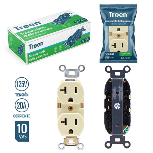 [5-490] TOMA DOBLE 20A 270 BEIGE TROEN 5-490