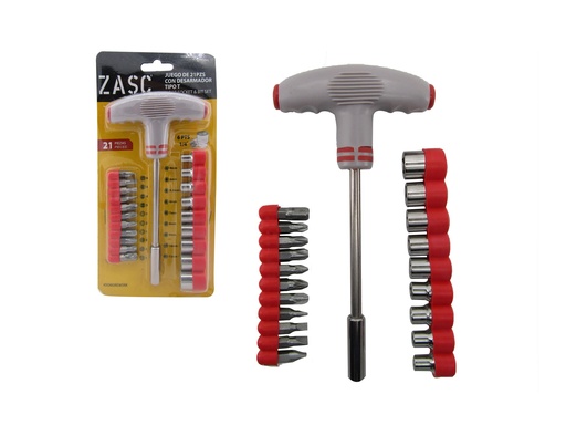 [5-665] JUEGO C/DESARMADOR TIPO T x 21 PCS ZASC 5-665