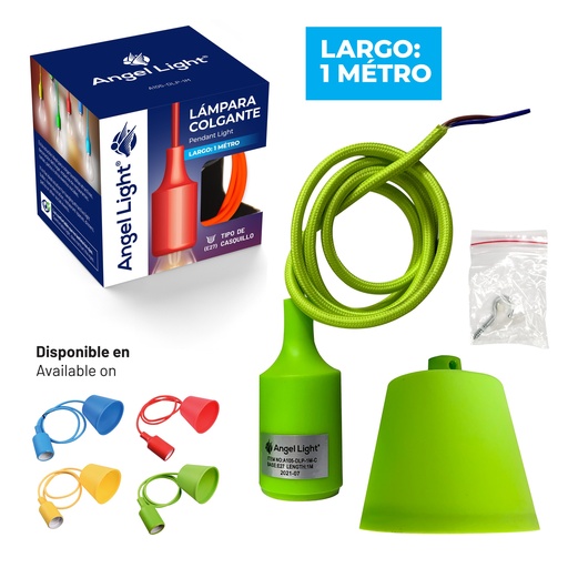 [5-740] LAMPARA COLGANTE 1MT VERDE/ROJO/AMARILLA/AZUL ANGEL LIGHT 5-740